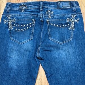 Grace in LA Y2K Denim Bootcut Jeans Embellished Cross Pockets Size 30